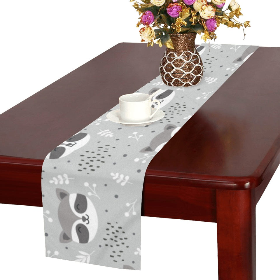 Cute raccoons leaves dot Table Runner