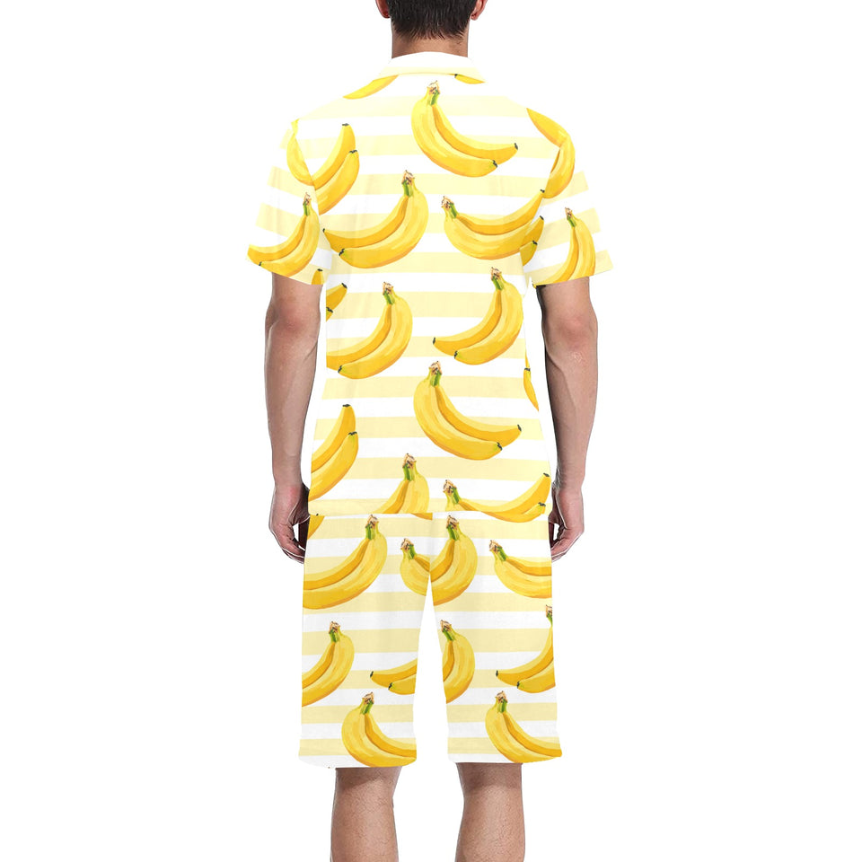 Banana pattern blackground Men's V-Neck Short Pajama Set