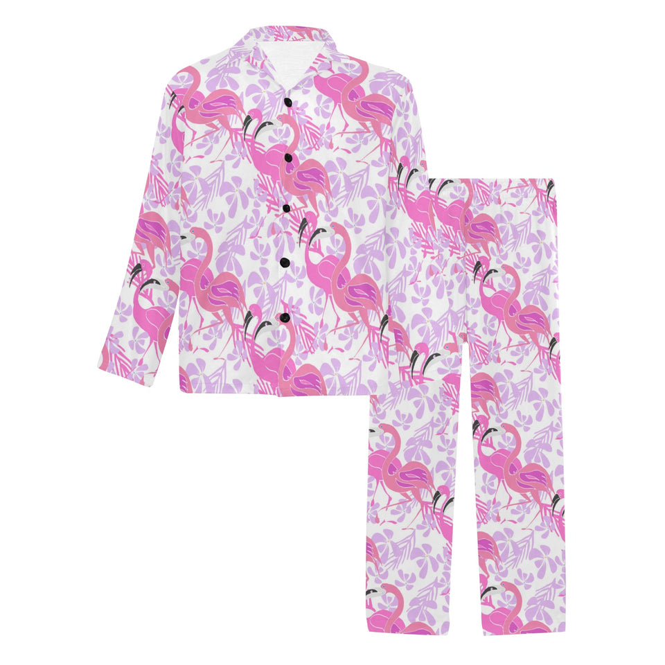 Pink flamingo flower pattern Men's Long Pajama Set