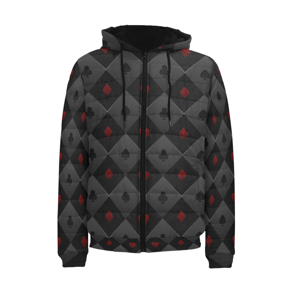 Casino Cards Suits Pattern Print Design 05 Men's Padded Hooded Jacket