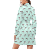Kangaroo pattern background Women's Long Sleeve Belted Night Robe