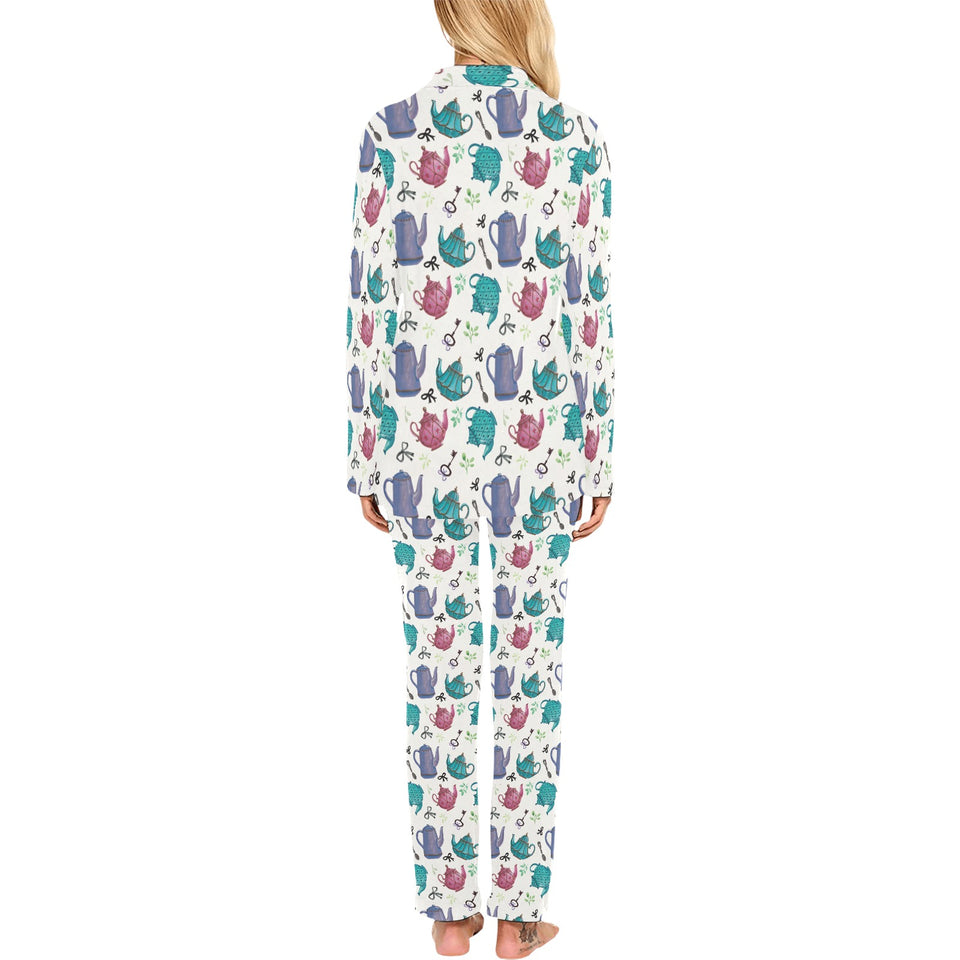 Tea pots Pattern Print Design 05 Women's Long Pajama Set