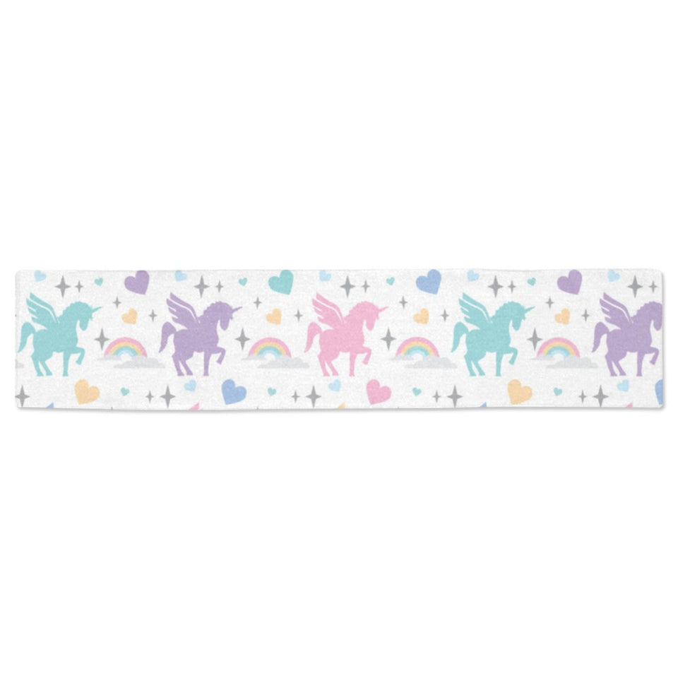 colorful unicorn rainbow heart pattern Table Runner