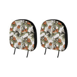 Monkey red hibiscus flower palm leaves floral patt Car Headrest Cover