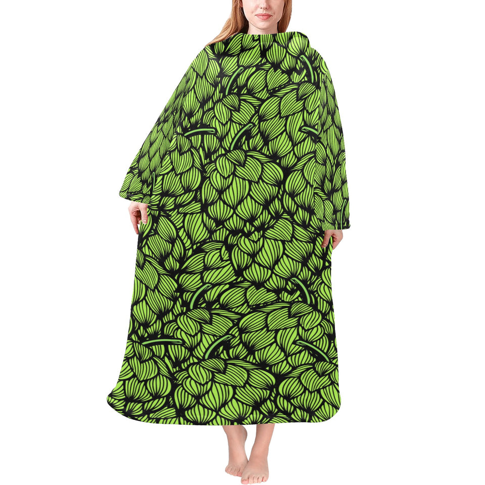 Green hop pattern Blanket Robe with Sleeves