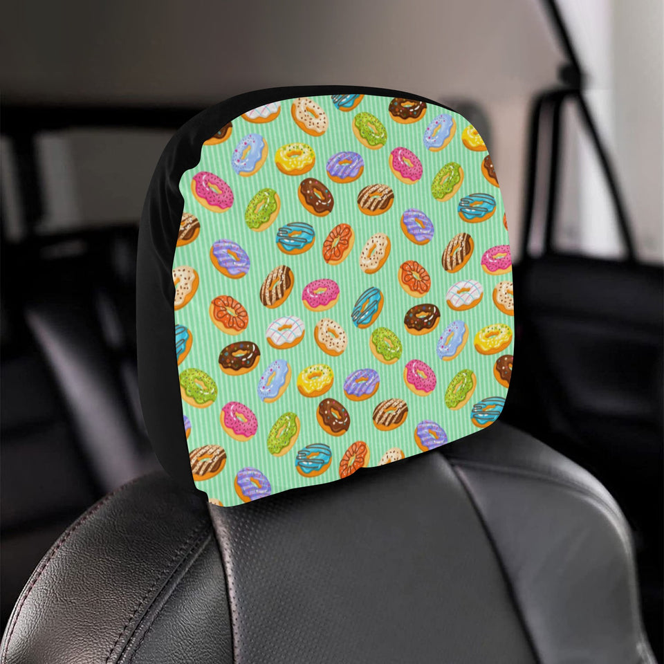 Colorful donut pattern green background Car Headrest Cover