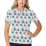 Tea pots Pattern Print Design 05 Women's All Over Print Polo Shirt