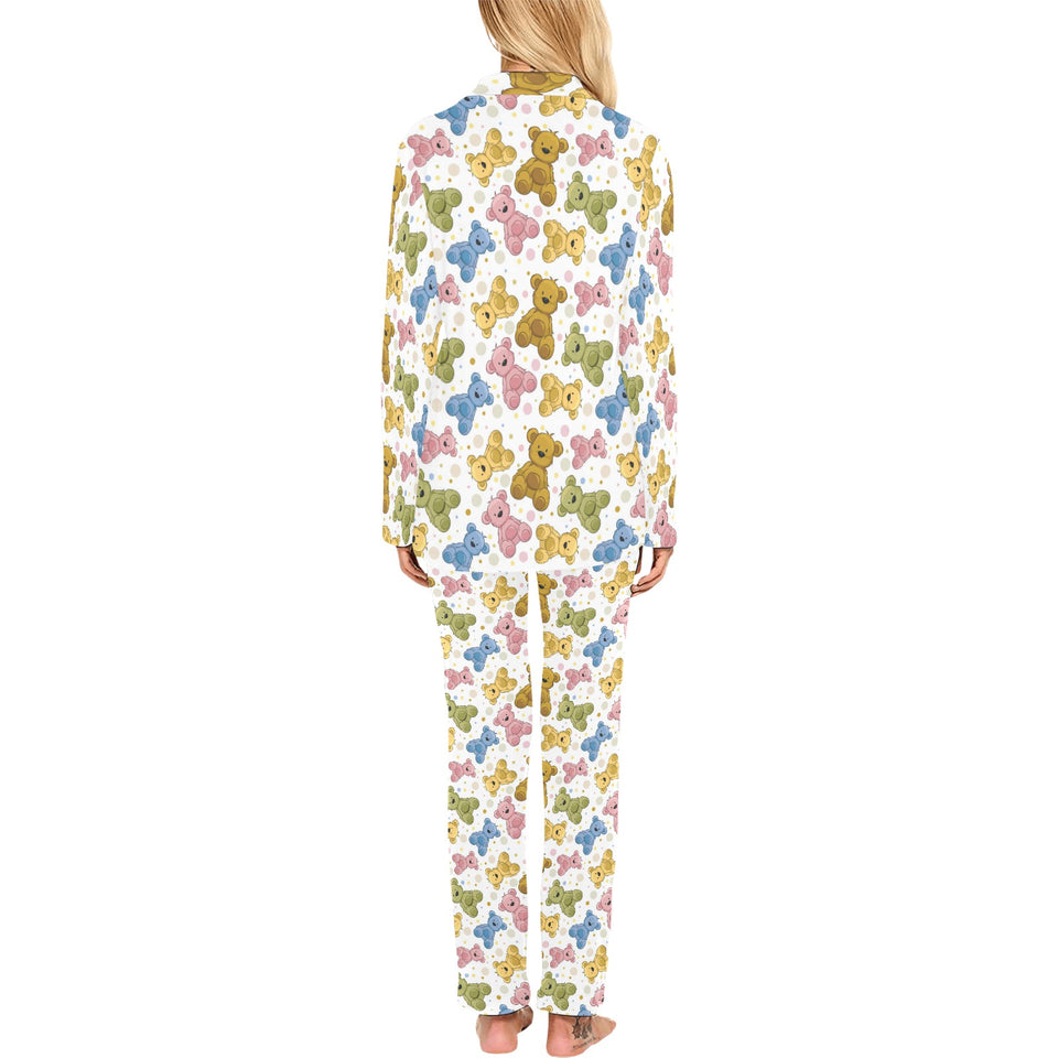 Teddy Bear Pattern Print Design 01 Women's Long Pajama Set