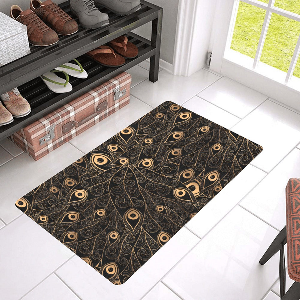Gold peacock feather pattern Doormat