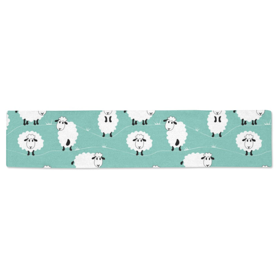 Cute sheep green background Table Runner