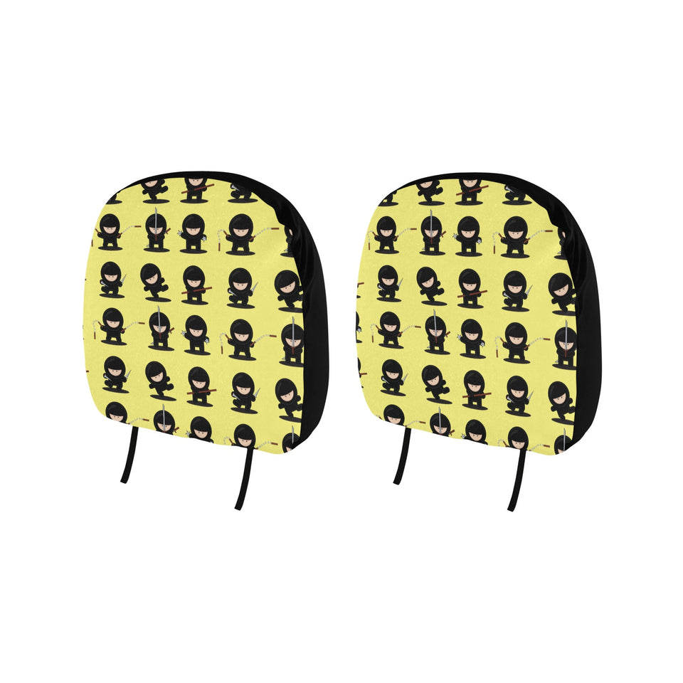 Cute ninja yellow background Car Headrest Cover