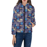 Blue japanese pattern cloud wave flower Women's Padded Hooded Jacket