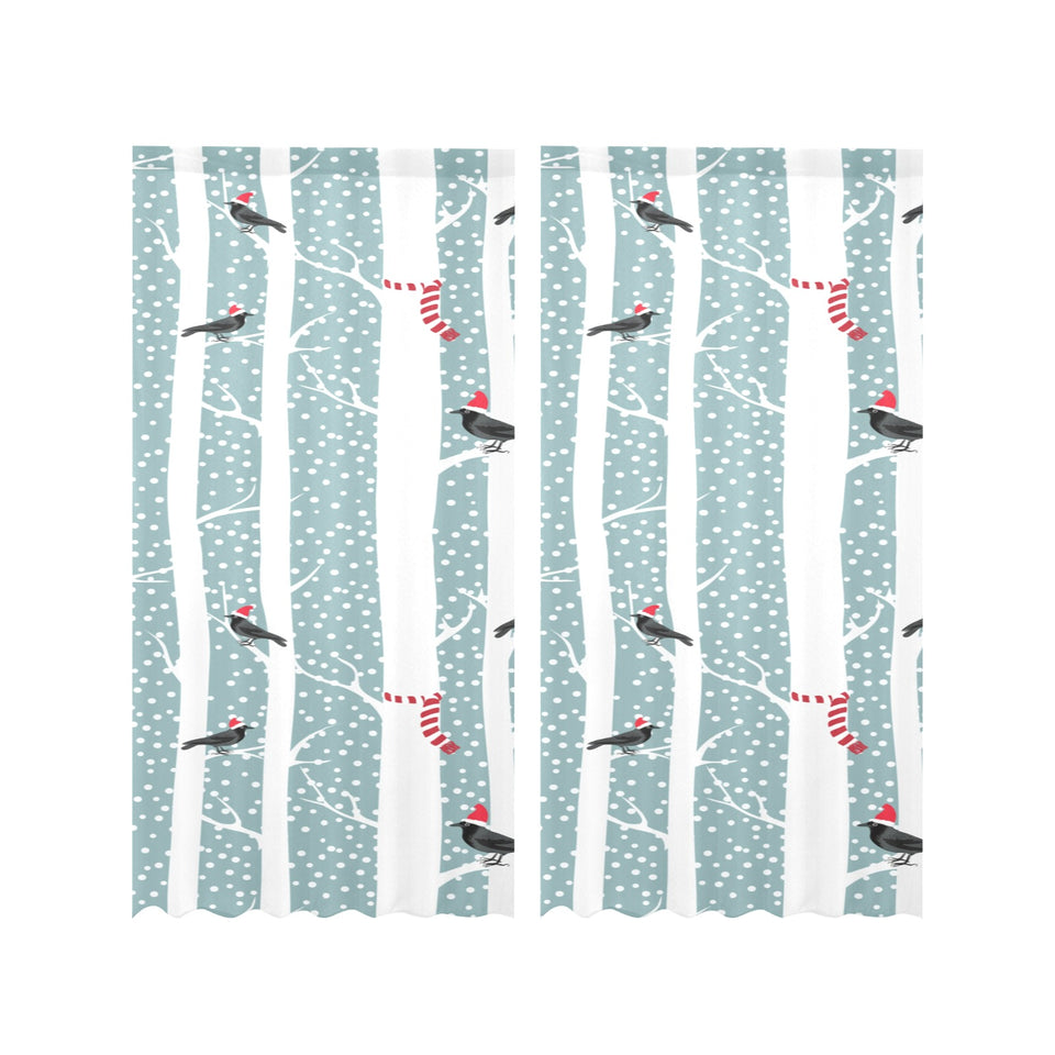 Crows christmas hat scarf Gauze Curtain