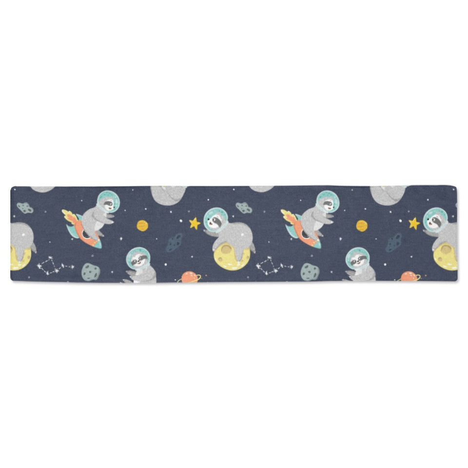 Cute sloth astronaut star planet rocket pattern Table Runner