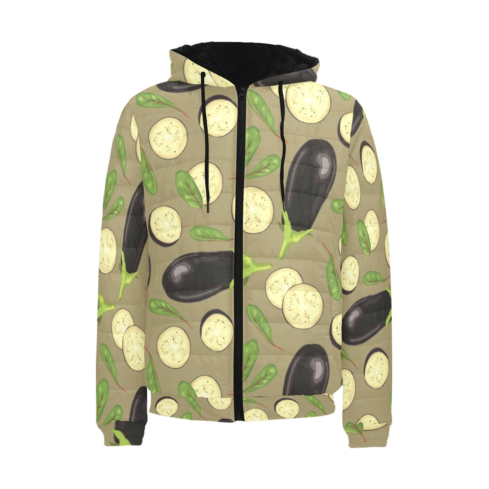 Eggplant Pattern Print Design 02 Men's Padded Hooded Jacket