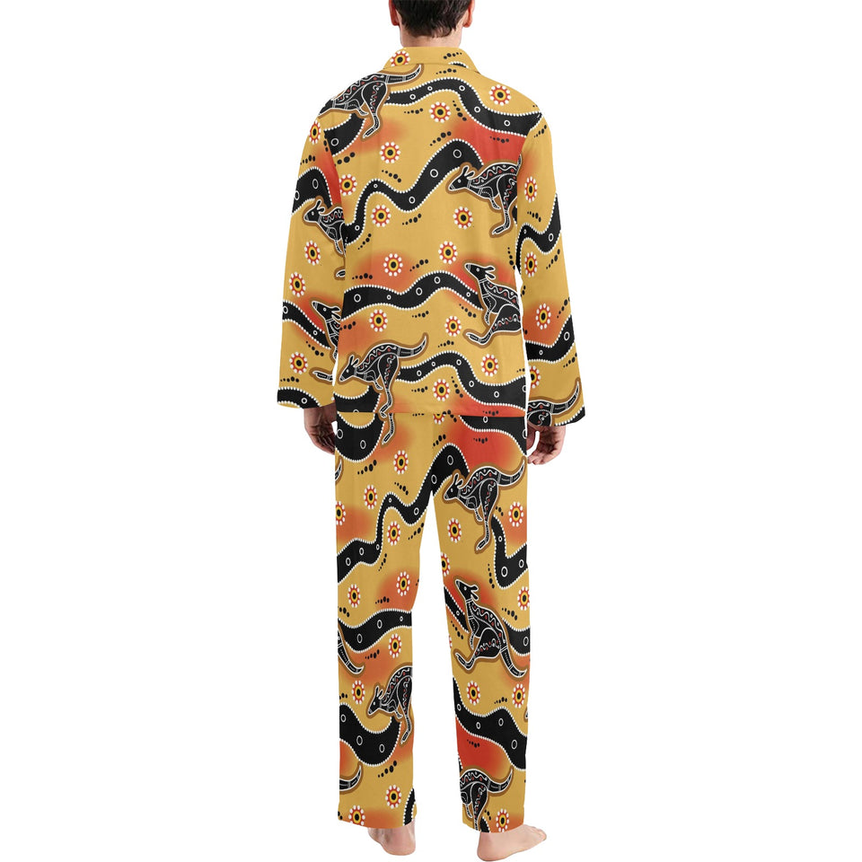 Kangaroo Australian aboriginal art pattern Men's Long Pajama Set