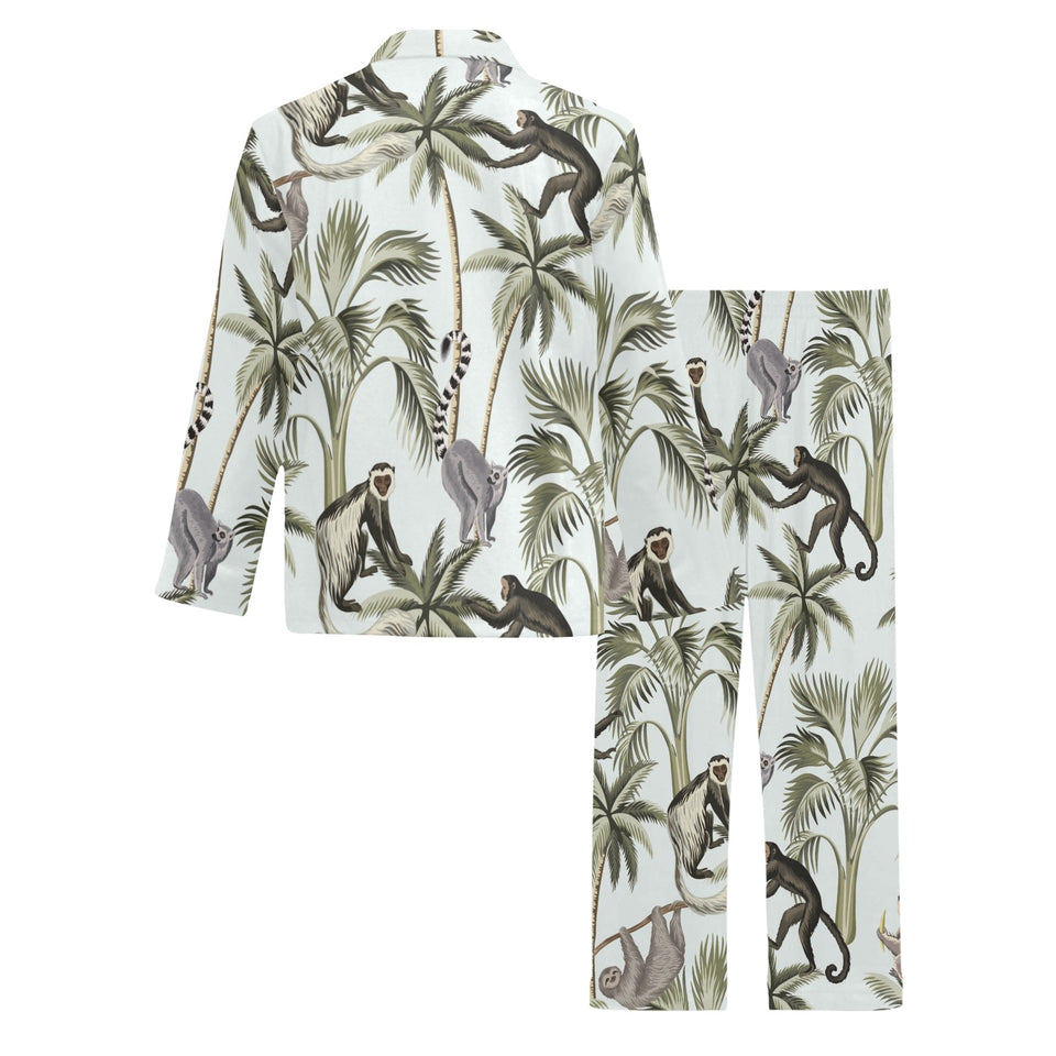 Monkey sloth lemur palm trees pattern Men's Long Pajama Set