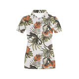 Monkey red hibiscus flower palm leaves floral patt Women's All Over Print Polo Shirt