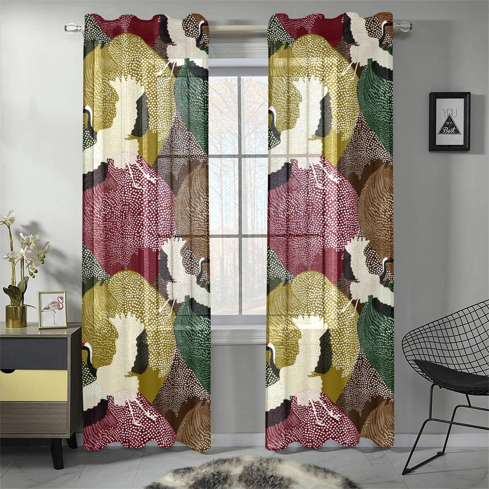 Japanese cranes flying forest dot pattern Gauze Curtain