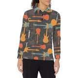 electric guitars pattern Women's Long Sleeve Polo Shirt