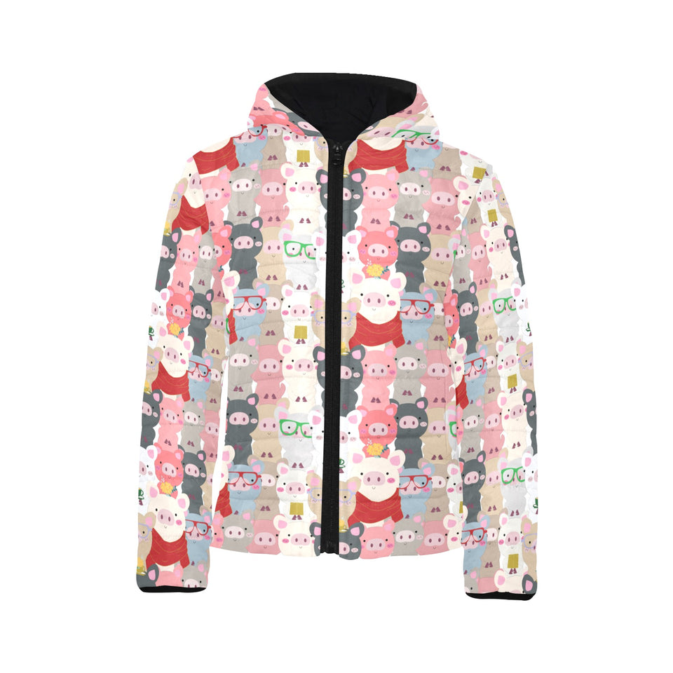 Pig Pattern Print Design 02 Kids' Boys' Girls' Padded Hooded Jacket
