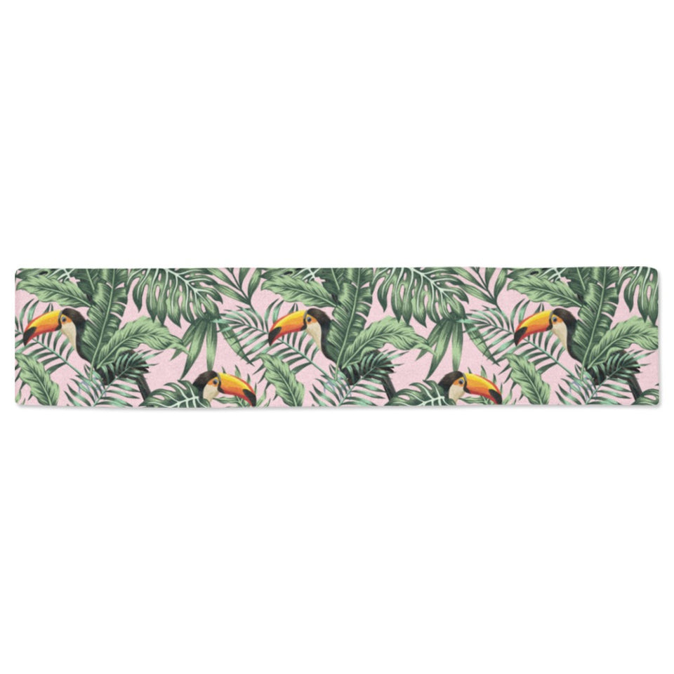 Toucan tropical green jungle palm pattern Table Runner