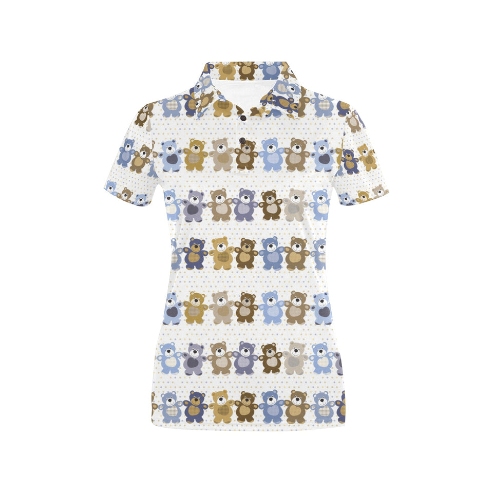 Teddy Bear Pattern Print Design 02 Women's All Over Print Polo Shirt