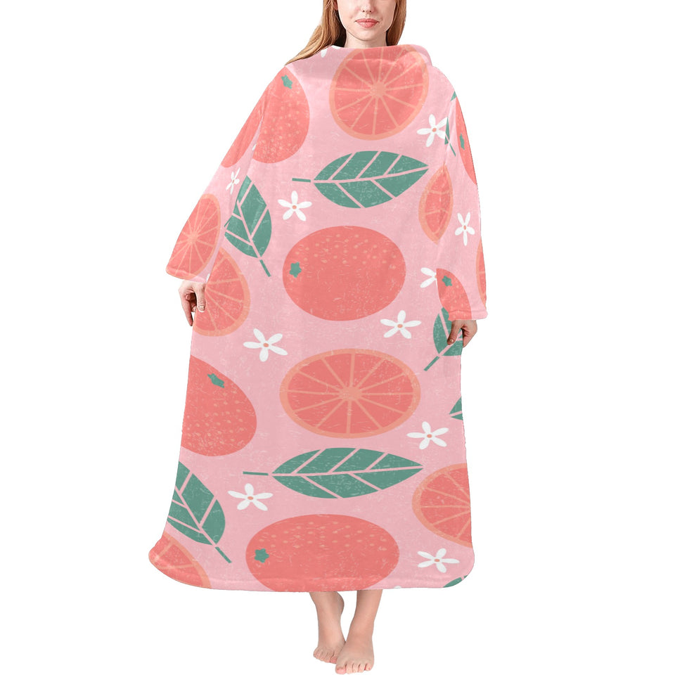 Grapefruit leaves flower pink background Blanket Robe with Sleeves