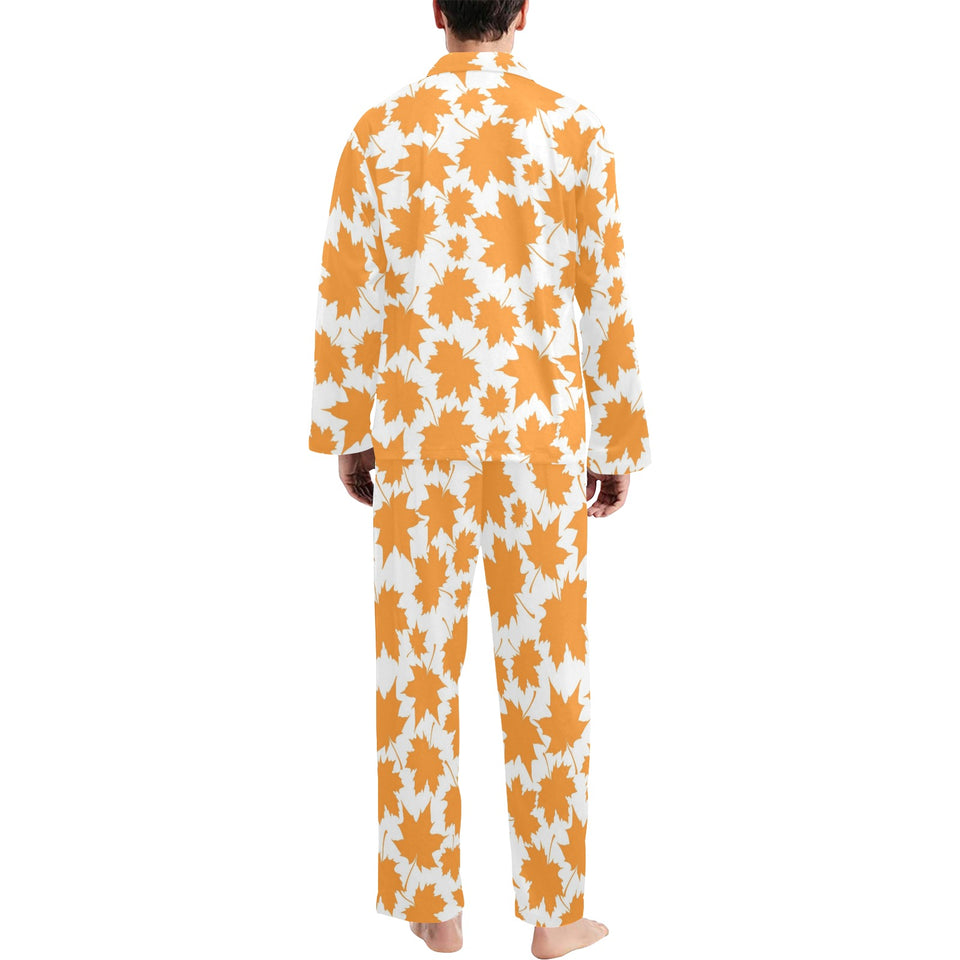 Orange Maple Leaf pattern Men's Long Pajama Set