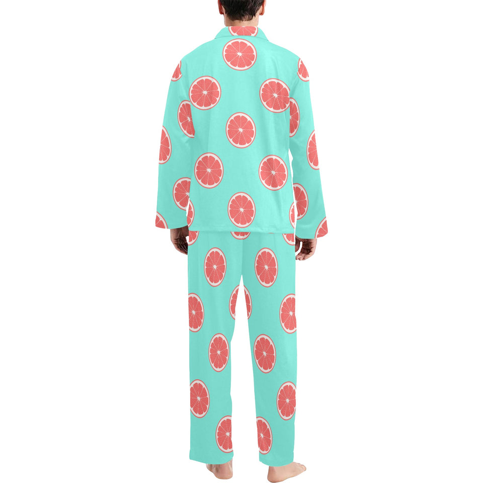 Grapefruit green background Men's Long Pajama Set