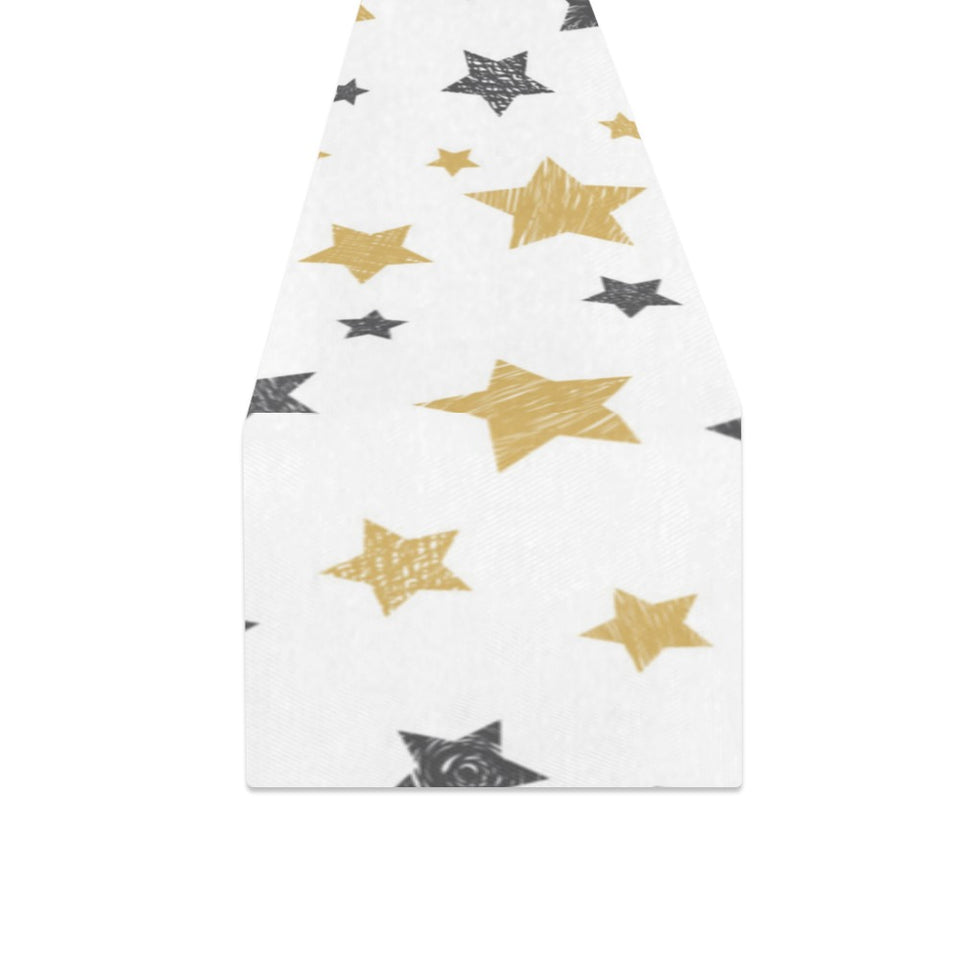 hand drawn gold black star pattern Table Runner