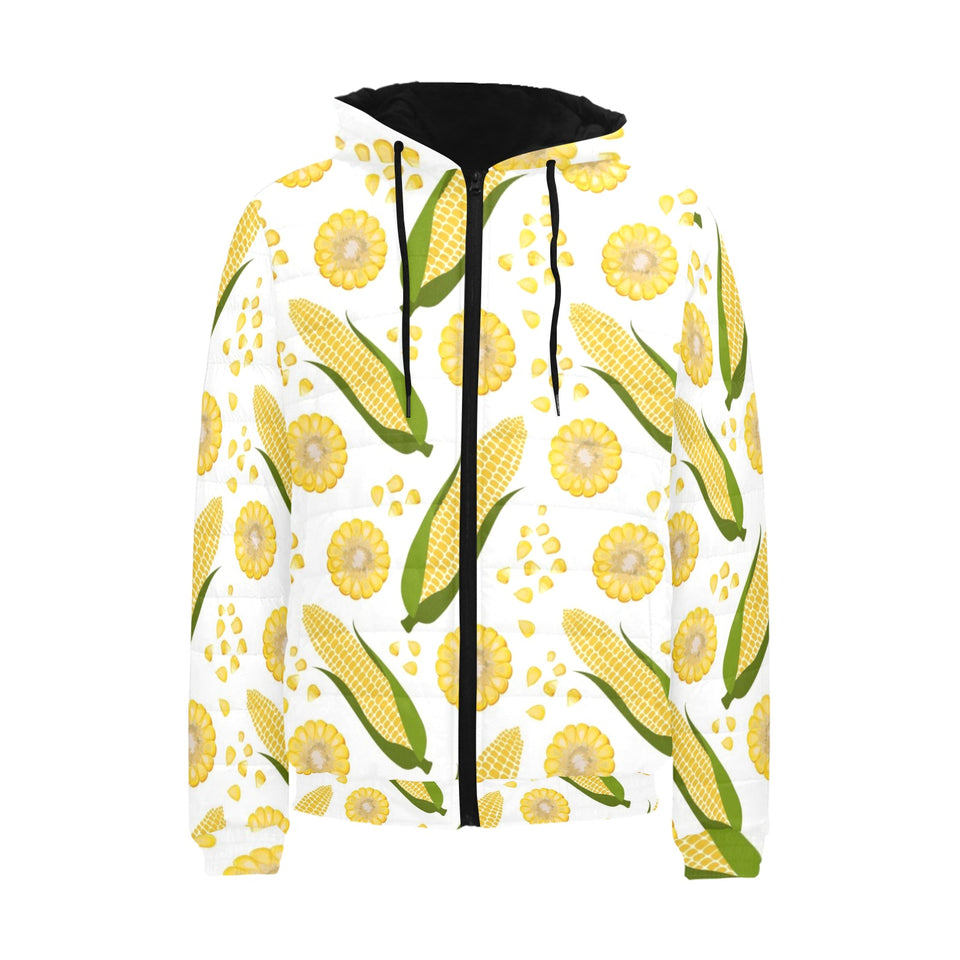 Corn Pattern Print Design 05 Men's Padded Hooded Jacket