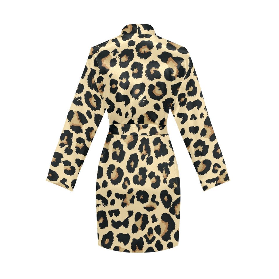 Leopard print design pattern Women's Long Sleeve Belted Night Robe
