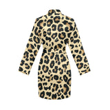 Leopard print design pattern Women's Long Sleeve Belted Night Robe