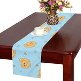 Brown cute pomeranian blue blackground Table Runner