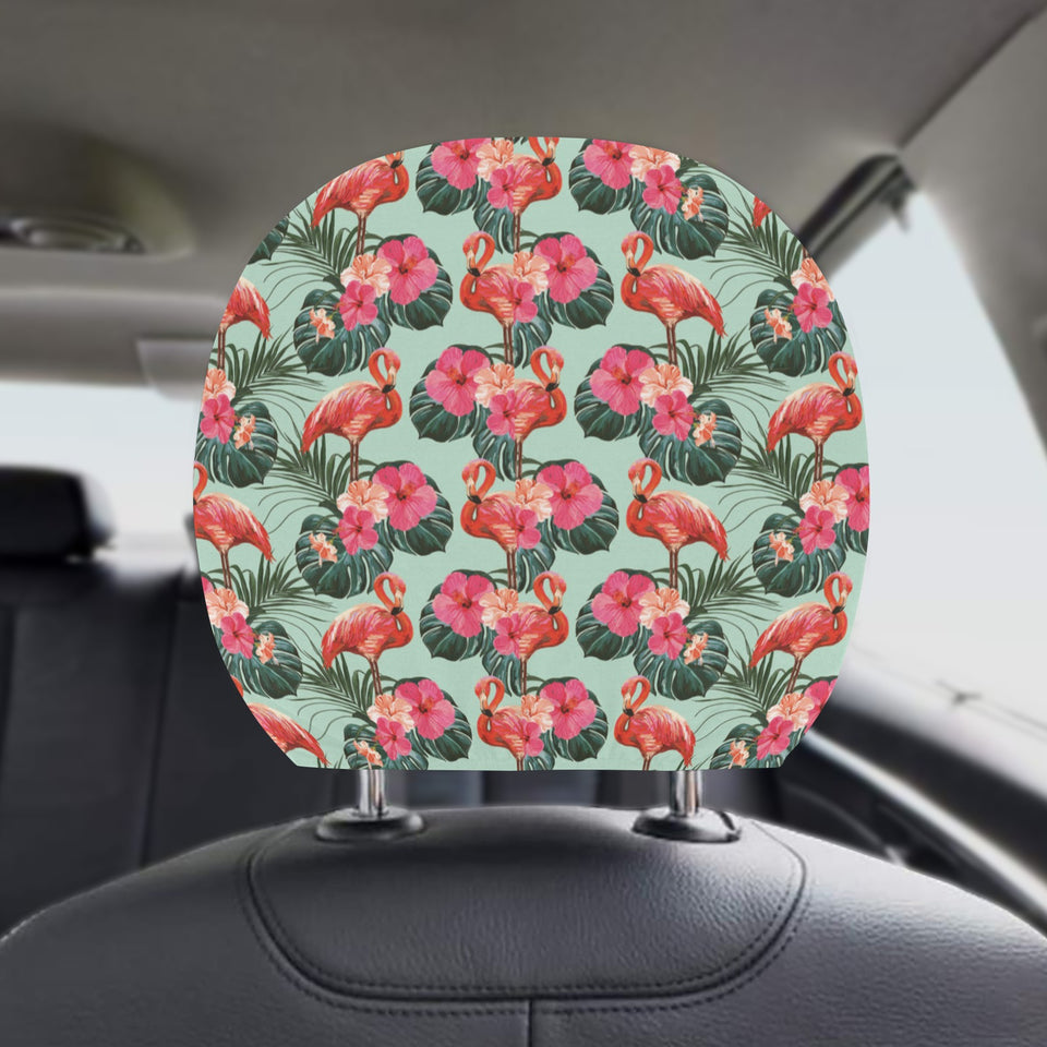 Beautiful flamingo tropical palm leaves hibiscus p Car Headrest Cover