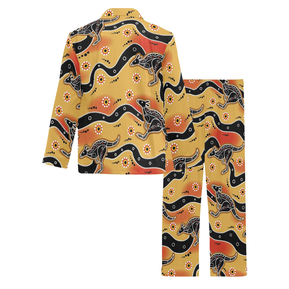 Kangaroo Australian aboriginal art pattern Men's Long Pajama Set