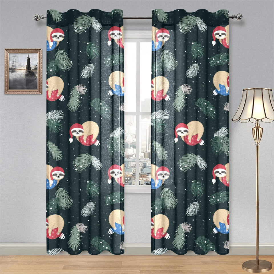 Cute sloths sleeping christmas ball santa hat patt Gauze Curtain