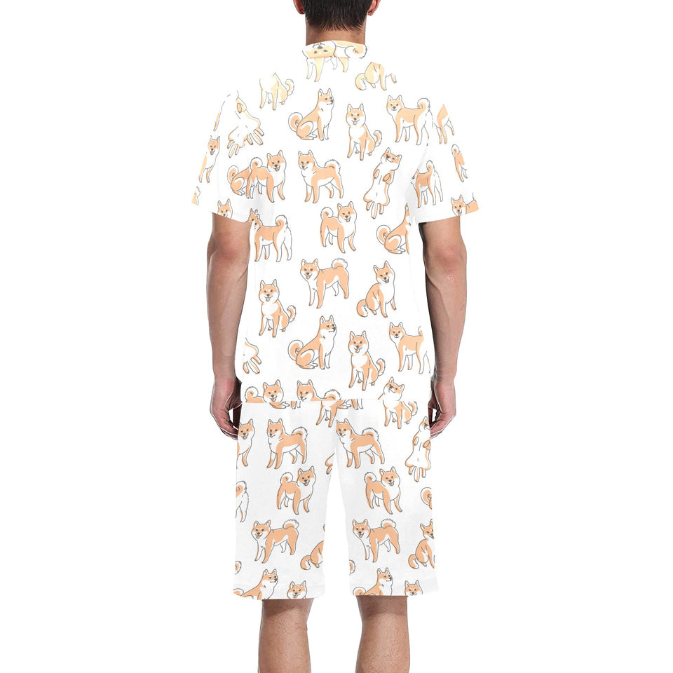 shiba inu dog pattern Men's V-Neck Short Pajama Set