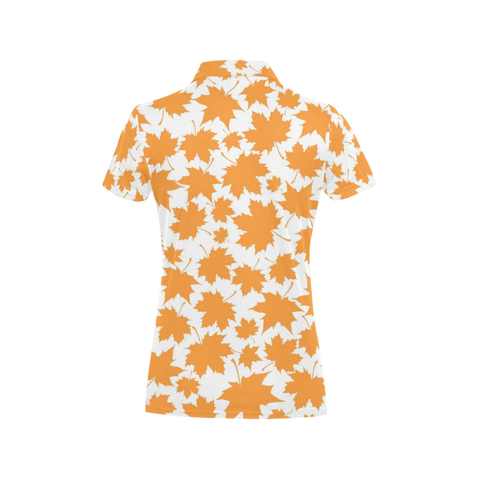 Orange Maple Leaf pattern Women's All Over Print Polo Shirt