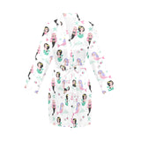 cute mermaid dolphin fish starfish pattern Women's Long Sleeve Belted Night Robe