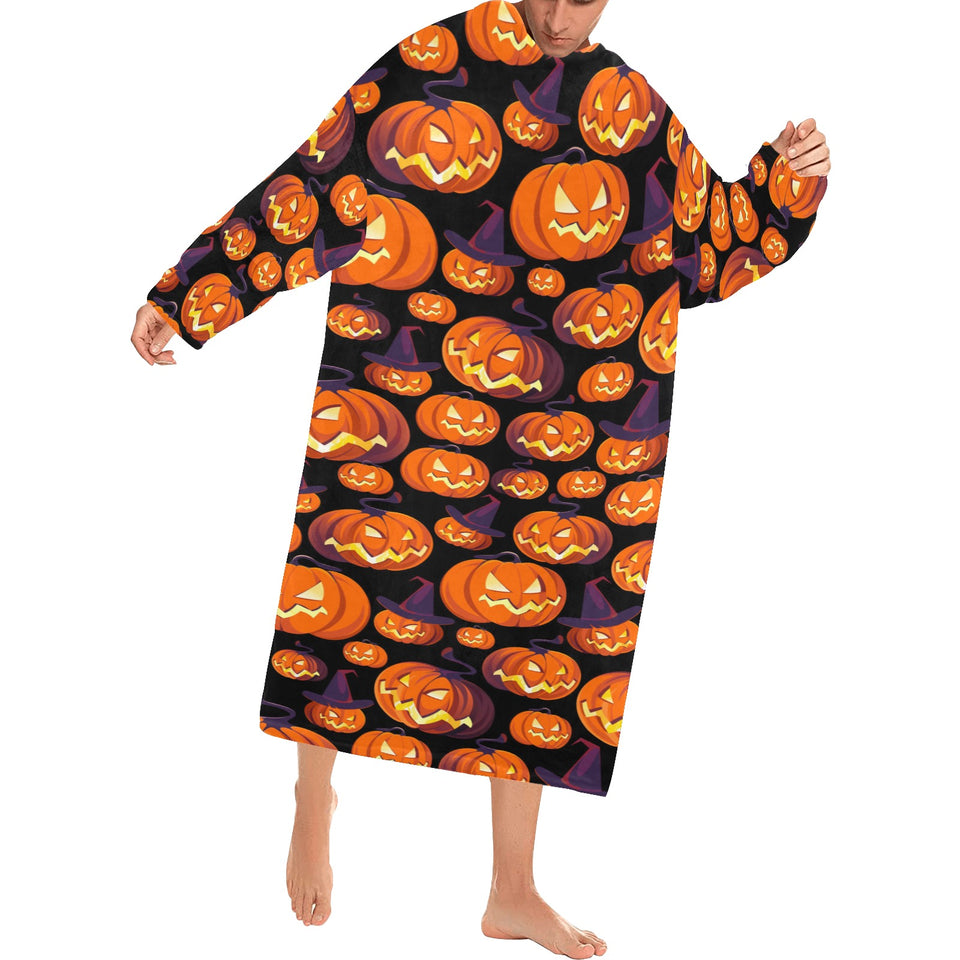 Halloween Pumpkin pattern Blanket Robe with Sleeves