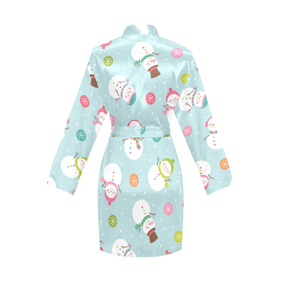 Cute snowman snowflake pattern Women's Long Sleeve Belted Night Robe