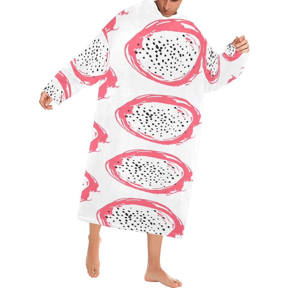 Hand drawn dragon fruit Blanket Robe with Sleeves