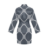 nautical steering wheel rope pattern Women's Long Sleeve Belted Night Robe