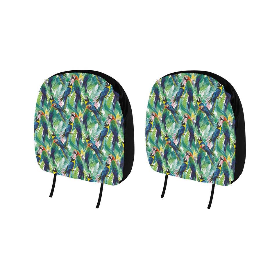 Colorful parrot exotic flower leaves Car Headrest Cover