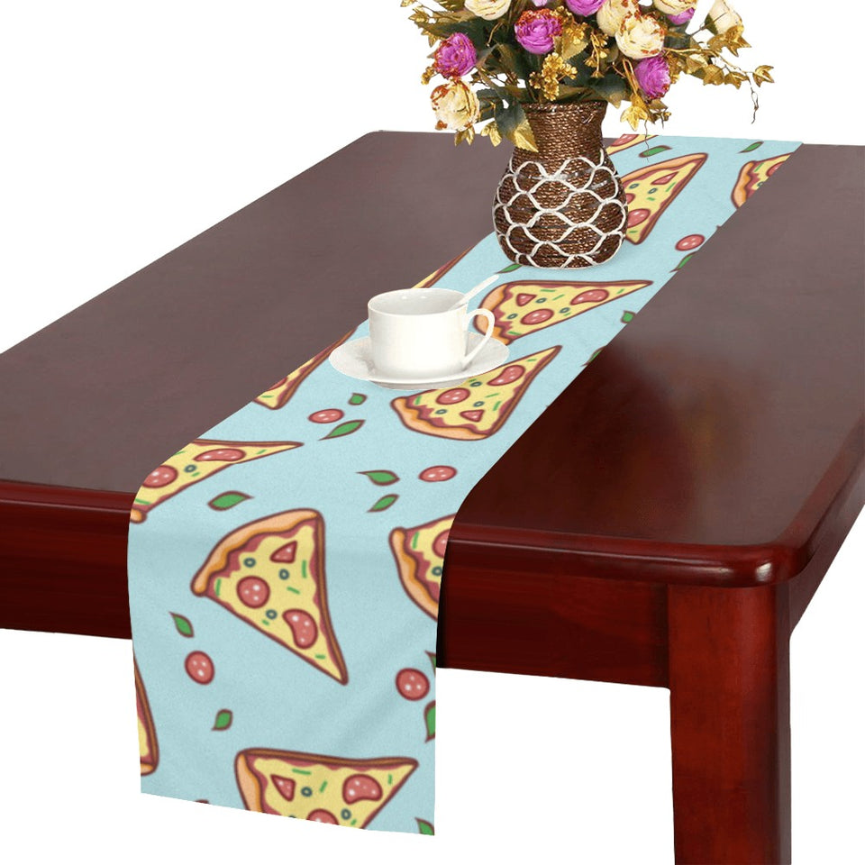 Hand drawn pizza blue background Table Runner