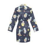 Cute sloth astronaut star planet rocket pattern Women's Long Sleeve Belted Night Robe