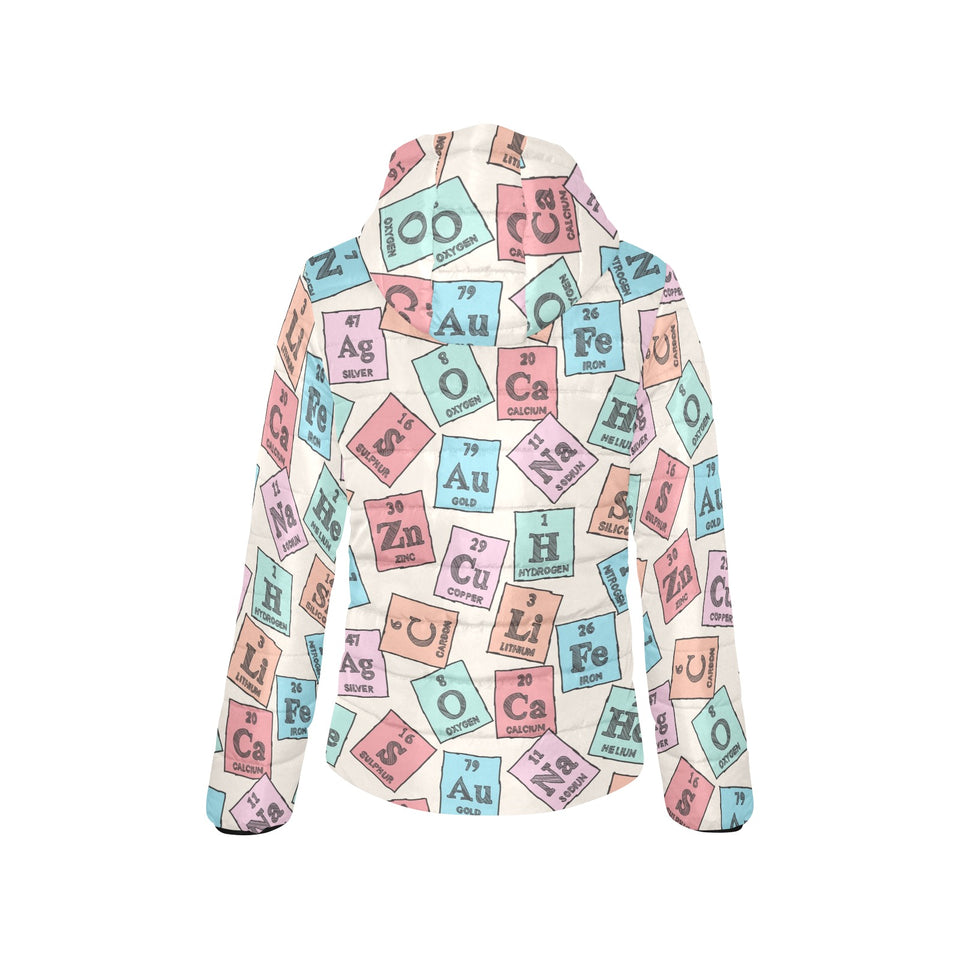 Chemistry Periodic Table Pattern Print Design 02 Women's Padded Hooded Jacket