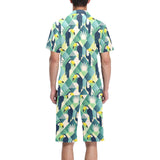 Toucan tropical leaves design pattern Men's V-Neck Short Pajama Set